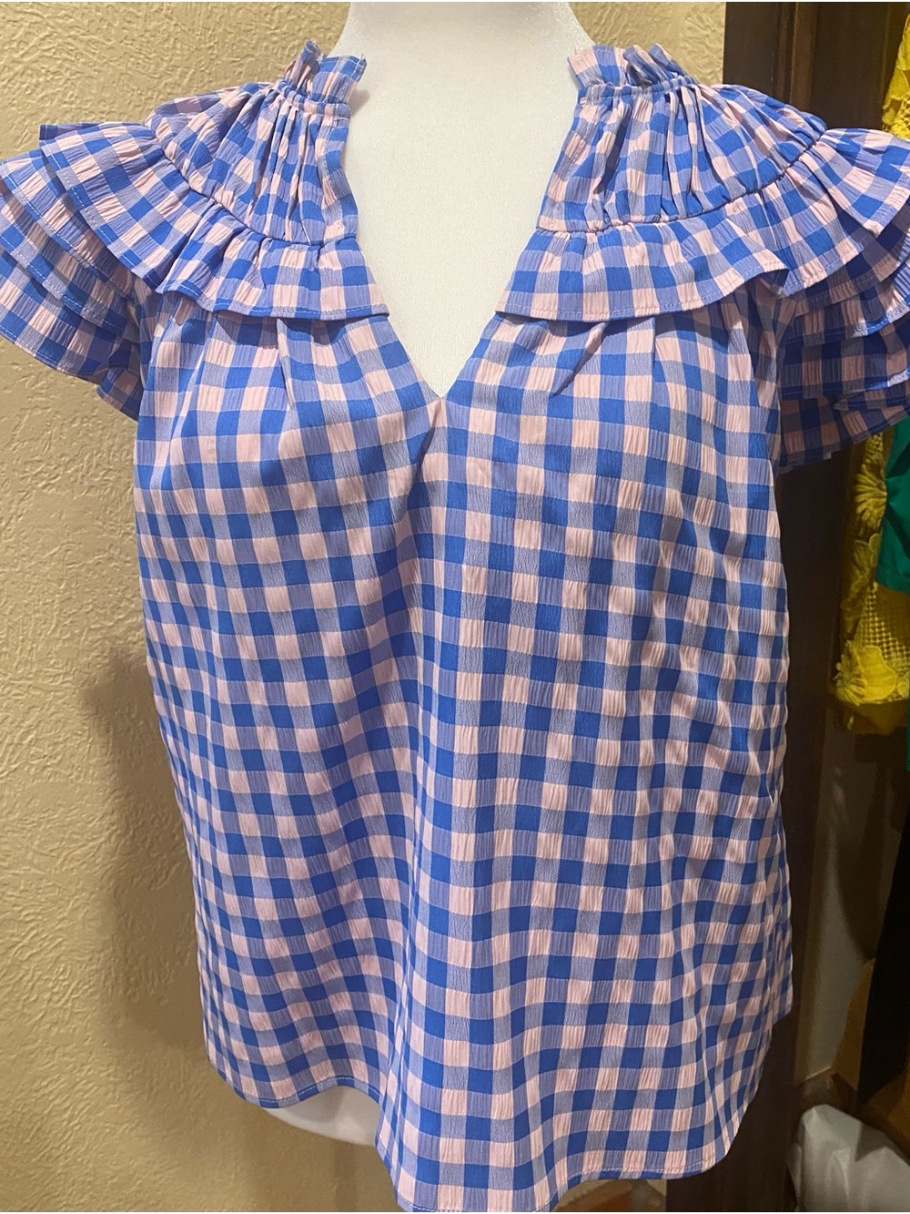 Buddy Love Blue & Pink Gingham Ruffle Blouse